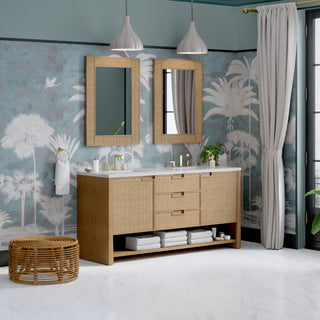 72 Inch Solene Freestanding Vanity in Seaside Oak / Eternal Jasmine Pearl Top