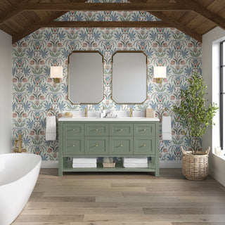 60 Inch Breckenridge Freestanding Vanity in Smokey Celadon / White Zeus Top