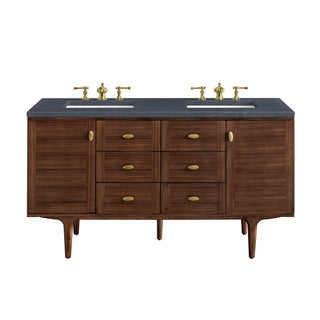 60 Inch Amberly Dual Mount Vanity in Mid-Century Walnut / Charcoal Soapstone Top