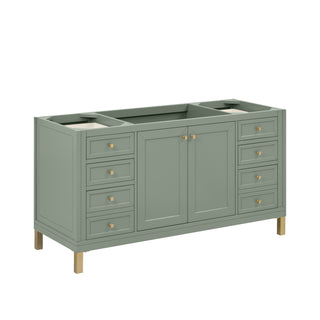 60 Inch Chicago Freestanding Vanity in Smokey Celadon / Victorian Silver Top