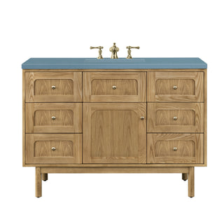 48 Inch Laurent Dual Mount Vanity in Light Natural Oak / Cala Blue Top