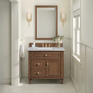 36 Inch Lorelai Freestanding Vanity in Mid-Century Walnut / Eternal Jasmine Pearl Top