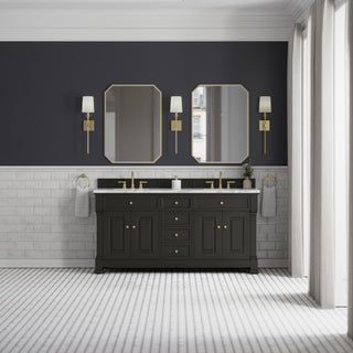 72 Inch Brookfield Freestanding Vanity in Black Onyx / Carrara White Top