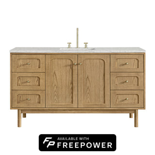60 Inch Laurent Dual Mount Vanity in Light Natural Oak / Eternal Jasmine Pearl Top