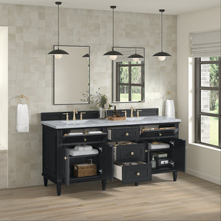 72 Inch Lorelai Freestanding Vanity in Black Onyx / Carrara White Top