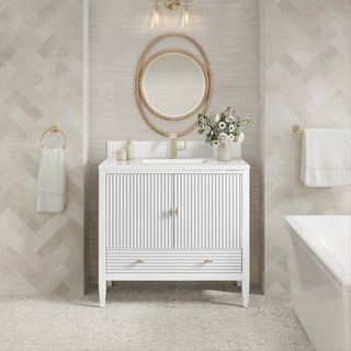 36 Inch Myrrin Freestanding Vanity in Bright White / White Zeus Top