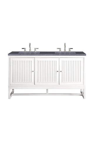 60 Inch Athens Dual Mount Vanity in Glossy White / Charcoal Soapstone Top
