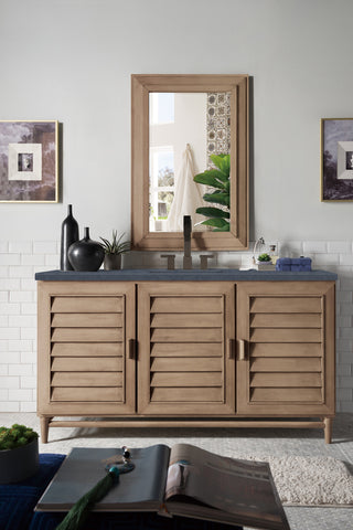 60 Inch Portland Freestanding Vanity in Whitewashed Walnut / Charcoal Soapstone Top