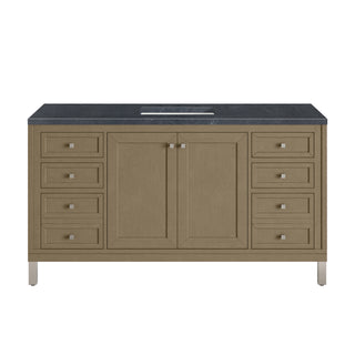 60 Inch Chicago Freestanding Vanity in Walnut Whisper / Charcoal Soapstone Top