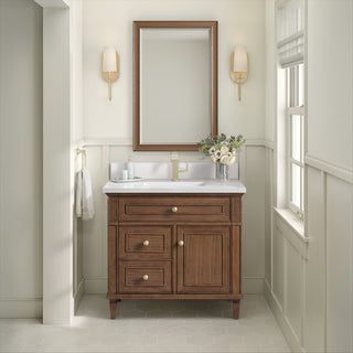 36 Inch Lorelai Freestanding Vanity in Mid-Century Walnut / White Zeus Top