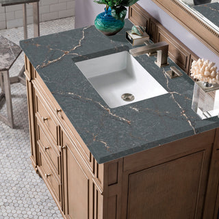 36 Inch Bristol Freestanding Vanity in Whitewashed Walnut / Parisien Bleu Top