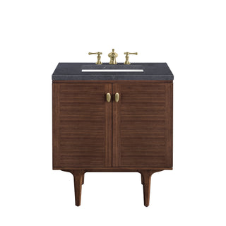 30 Inch Amberly Dual Mount Vanity in Mid-Century Walnut / Charcoal Soapstone Top