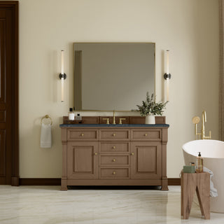 60 Inch Brookfield Freestanding Vanity in Pecan / Charcoal Soapstone Top