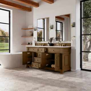 72 Inch Brookfield Freestanding Vanity in Honey Oak / White Zeus Top