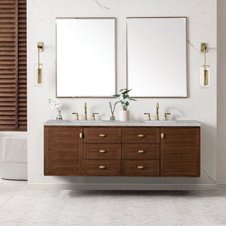 72 Inch Amberly Dual Mount Vanity in Mid-Century Walnut / Victorian Silver Top