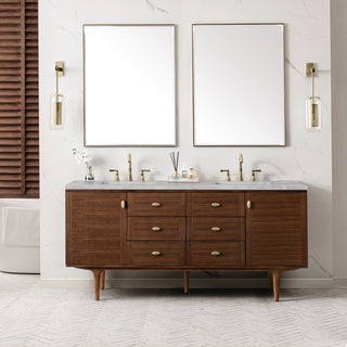 72 Inch Amberly Dual Mount Vanity in Mid-Century Walnut / Victorian Silver Top