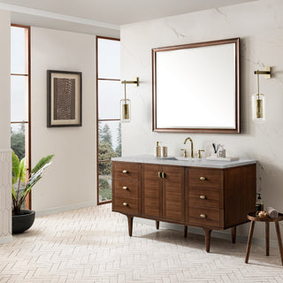 60 Inch Amberly Dual Mount Vanity in Mid-Century Walnut / Eternal Jasmine Pearl Top