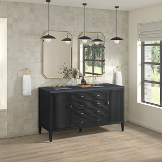 60 Inch Myrrin Freestanding Vanity in Carbon Oak / Charcoal Soapstone Top