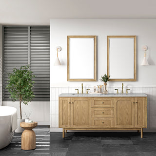 72 Inch Laurent Dual Mount Vanity in Light Natural Oak / Eternal Jasmine Pearl Top