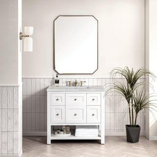 36 Inch Breckenridge Freestanding Vanity in Bright White / Victorian Silver Top