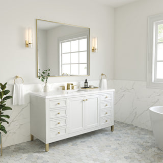 60 Inch Chicago Freestanding Vanity in Glossy White / White Zeus Top