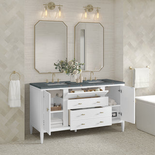 60 Inch Myrrin Freestanding Vanity in Bright White / Parisien Bleu Top