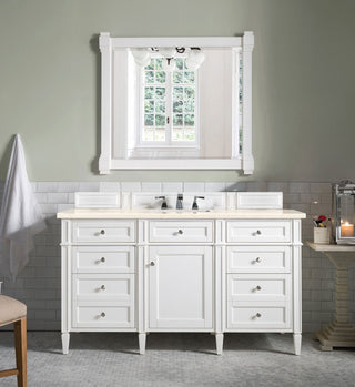 60 Inch Brittany Freestanding Vanity in Bright White / Eternal Marfil Top