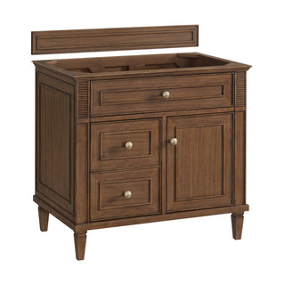 36 Inch Lorelai Freestanding Vanity in Mid-Century Walnut / Eternal Jasmine Pearl Top