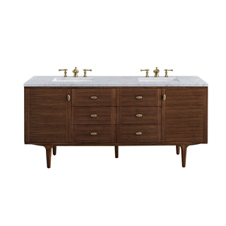 72 Inch Amberly Dual Mount Vanity in Mid-Century Walnut / Carrara White Top