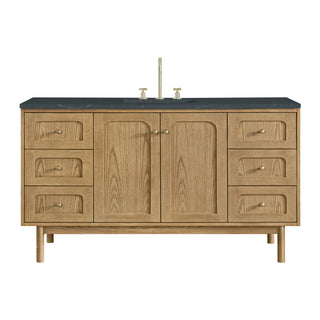 60 Inch Laurent Dual Mount Vanity in Light Natural Oak / Charcoal Soapstone Top