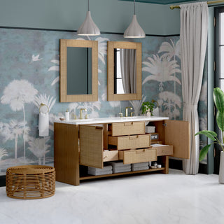 72 Inch Solene Freestanding Vanity in Seaside Oak / Arctic Fall Top