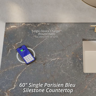 60 Inch Chicago Freestanding Vanity in Walnut Whisper / Parisien Bleu Top