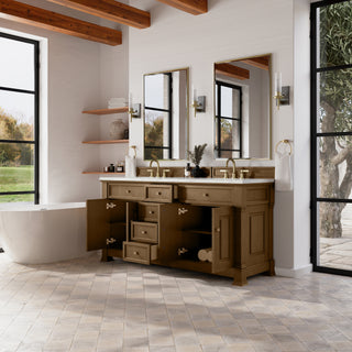 72 Inch Brookfield Freestanding Vanity in Honey Oak / Ethereal Noctis Top