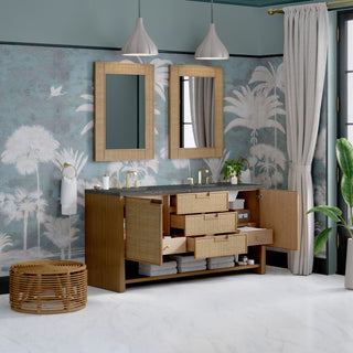 72 Inch Solene Freestanding Vanity in Seaside Oak / Parisien Bleu Top