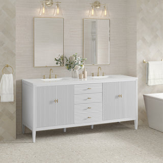 72 Inch Myrrin Freestanding Vanity in Bright White / White Zeus Top