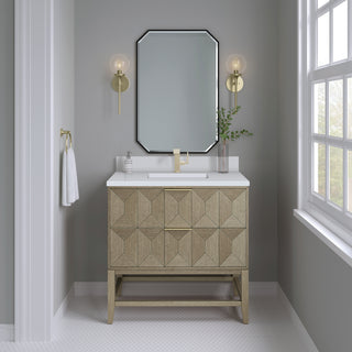 36 Inch Emmeline Freestanding Vanity in Pebble Oak / White Zeus Top