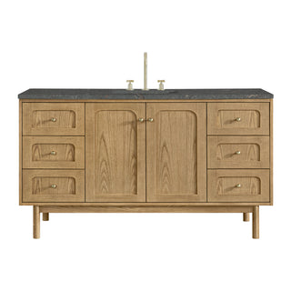 60 Inch Laurent Dual Mount Vanity in Light Natural Oak / Parisien Bleu Top