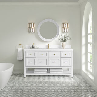 60 Inch Breckenridge Freestanding Vanity in Bright White / White Zeus Top