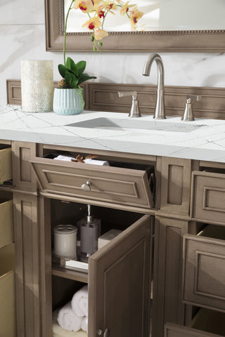 60 Inch Bristol Freestanding Vanity in Whitewashed Walnut / Ethereal Noctis Top