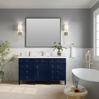 60 Inch Brittany Freestanding Vanity in Victory Blue / White Zeus Top