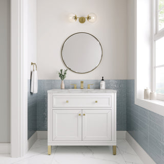 36 Inch Chicago Freestanding Vanity in Glossy White / Victorian Silver Top