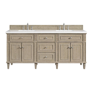 72 Inch Lorelai Freestanding Vanity in Whitewashed Oak / White Zeus Top