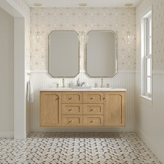 60 Inch Laurent Dual Mount Vanity in Light Natural Oak / Eternal Jasmine Pearl Top