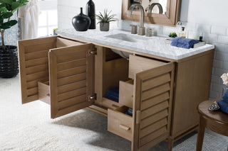 60 Inch Portland Freestanding Vanity in Whitewashed Walnut / Carrara White Top