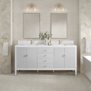 72 Inch Myrrin Freestanding Vanity in Bright White / White Zeus Top
