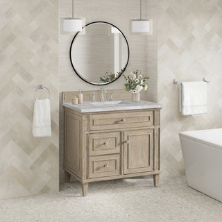 36 Inch Lorelai Freestanding Vanity in Whitewashed Oak / Victorian Silver Top