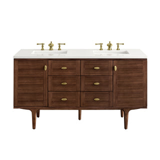 60 Inch Amberly Dual Mount Vanity in Mid-Century Walnut / White Zeus Top