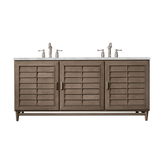 72 Inch Portland Freestanding Vanity in Whitewashed Walnut / Victorian Silver Top