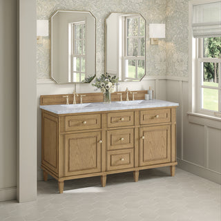 60 Inch Lorelai Freestanding Vanity in Light Natural Oak / Carrara White Top
