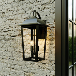 Houston 24" High 3-Light Outdoor Wall Lantern - Powder Coated Black